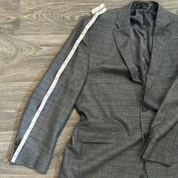 Ralph Lauren 48R Gray Plaid Blue Blazer Suit Jacket Sport Coat Two Button Wool - Picture 8 of 16